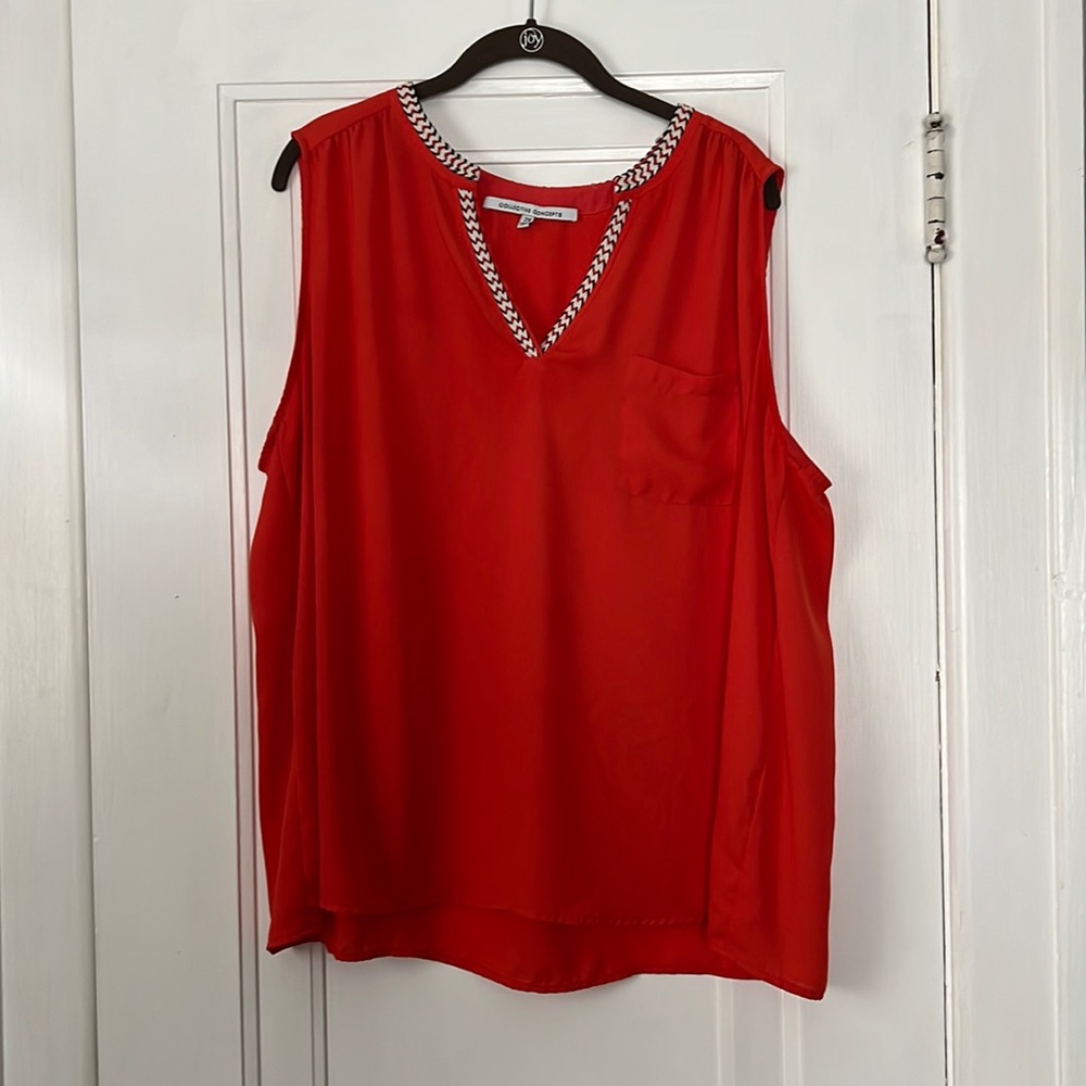 Collective Concepts 2X Orange V-Neck Shell with trimmed collar